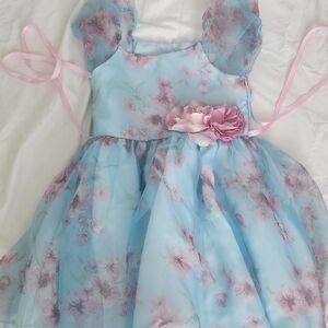 Rare Editions Blue Dress with Pink Floral Design